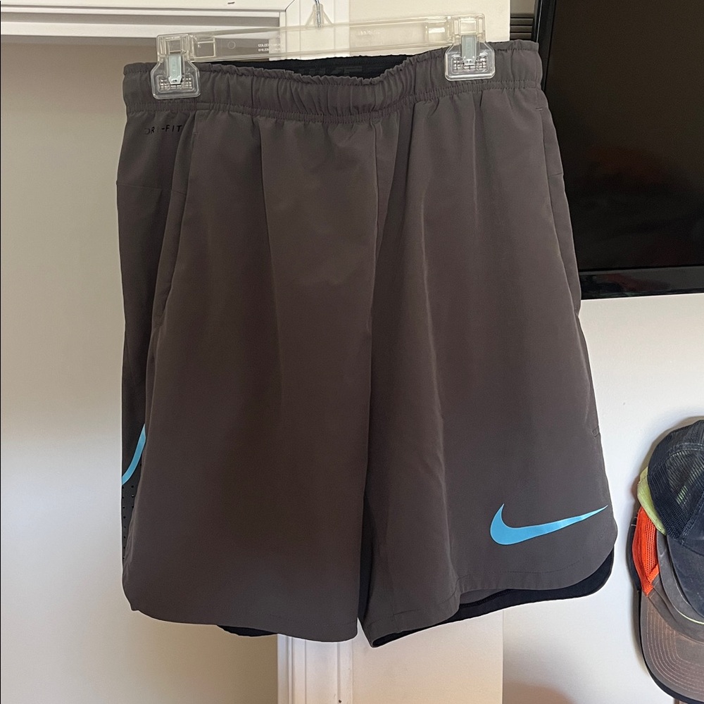 Nike Blue and Maroon Performance Tees and running shorts